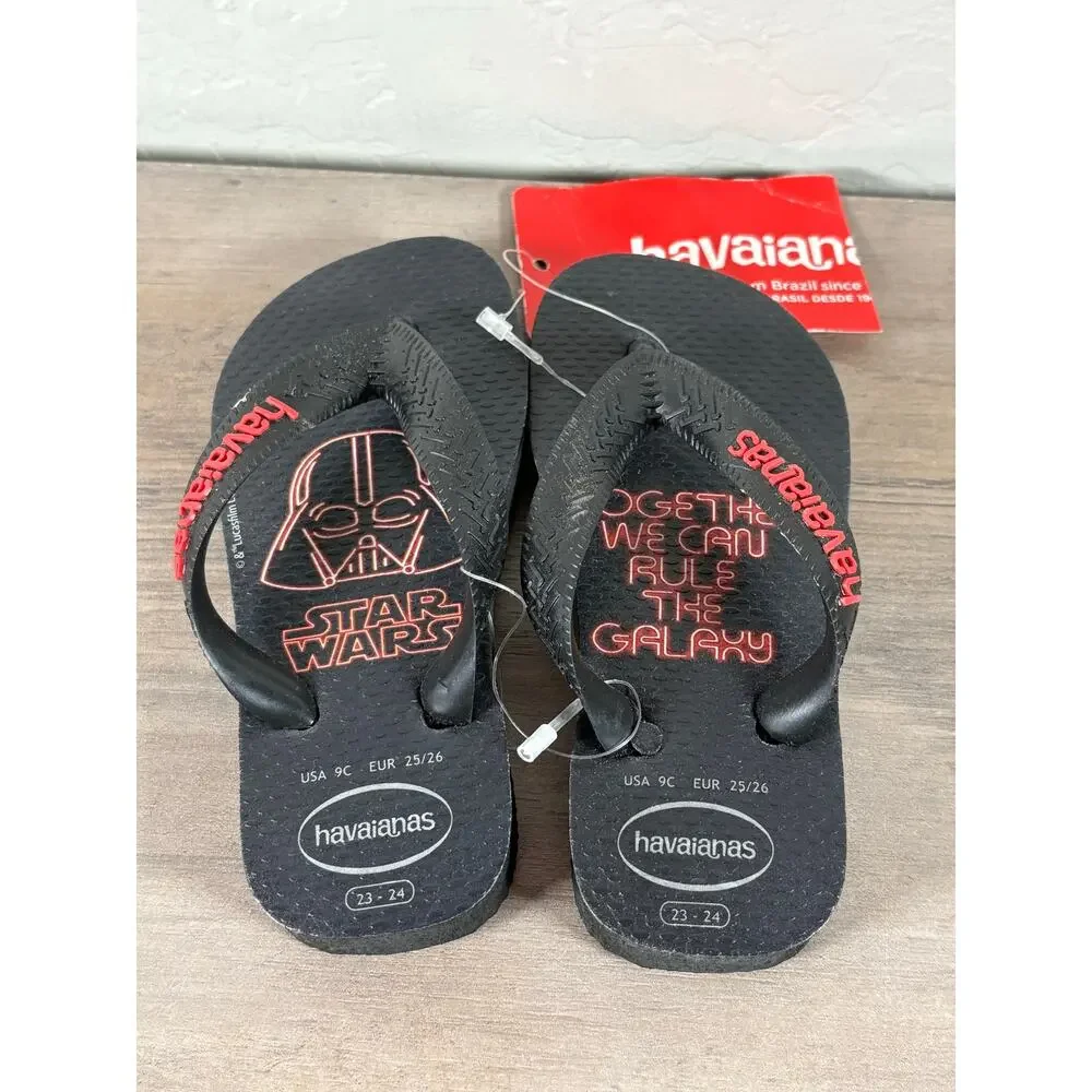 New -Havaianas Star Wars Darth Vader‎ Black Red Kids Sandals Flip Flops Size 9C